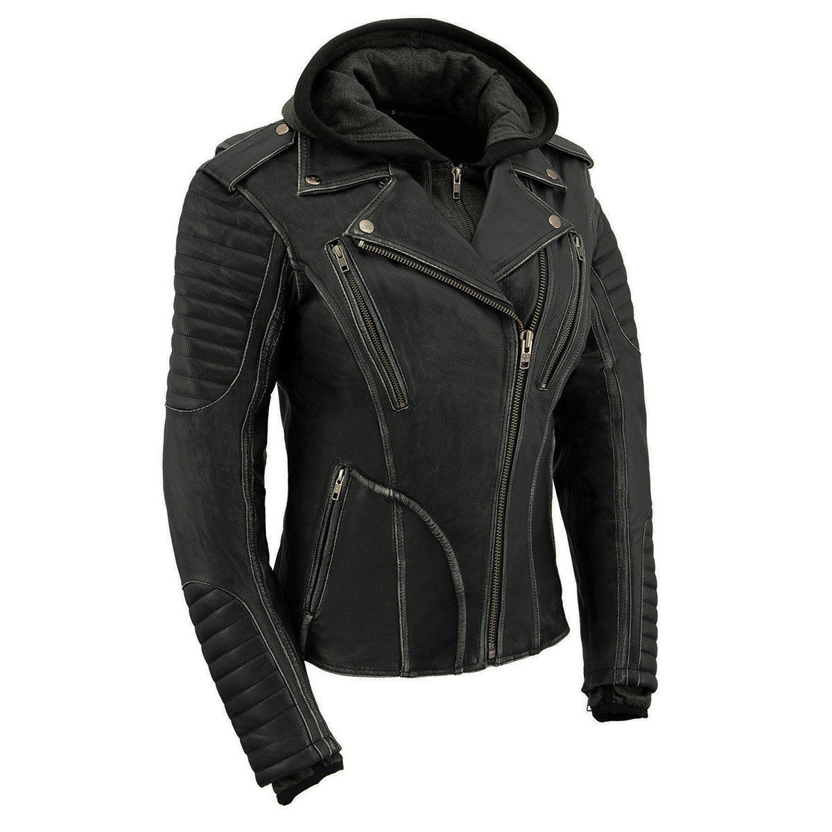 Milwaukee Leather MLL2516 Women's Black 'Hooded' Leather Rub-Off Leather Jacket