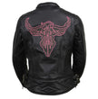 Milwaukee Leather MLL2570 Women's 'Phoenix Embroidered' Black and Fuchsia Pink Leather Motorcycle Jacket