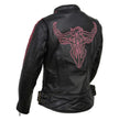 Milwaukee Leather MLL2570 Women's 'Phoenix Embroidered' Black and Fuchsia Pink Leather Motorcycle Jacket