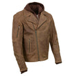 Milwaukee Leather MLM1511 Men's 'Vagabond' Vintage Crazy Horse' Brown Leather Jacket w/ Removable Hoodie