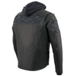 Milwaukee Leather MLM1563 Men's Black Leather Scooter Style Motorcycle Jacket with Reflective Skulls w/ Hoodie