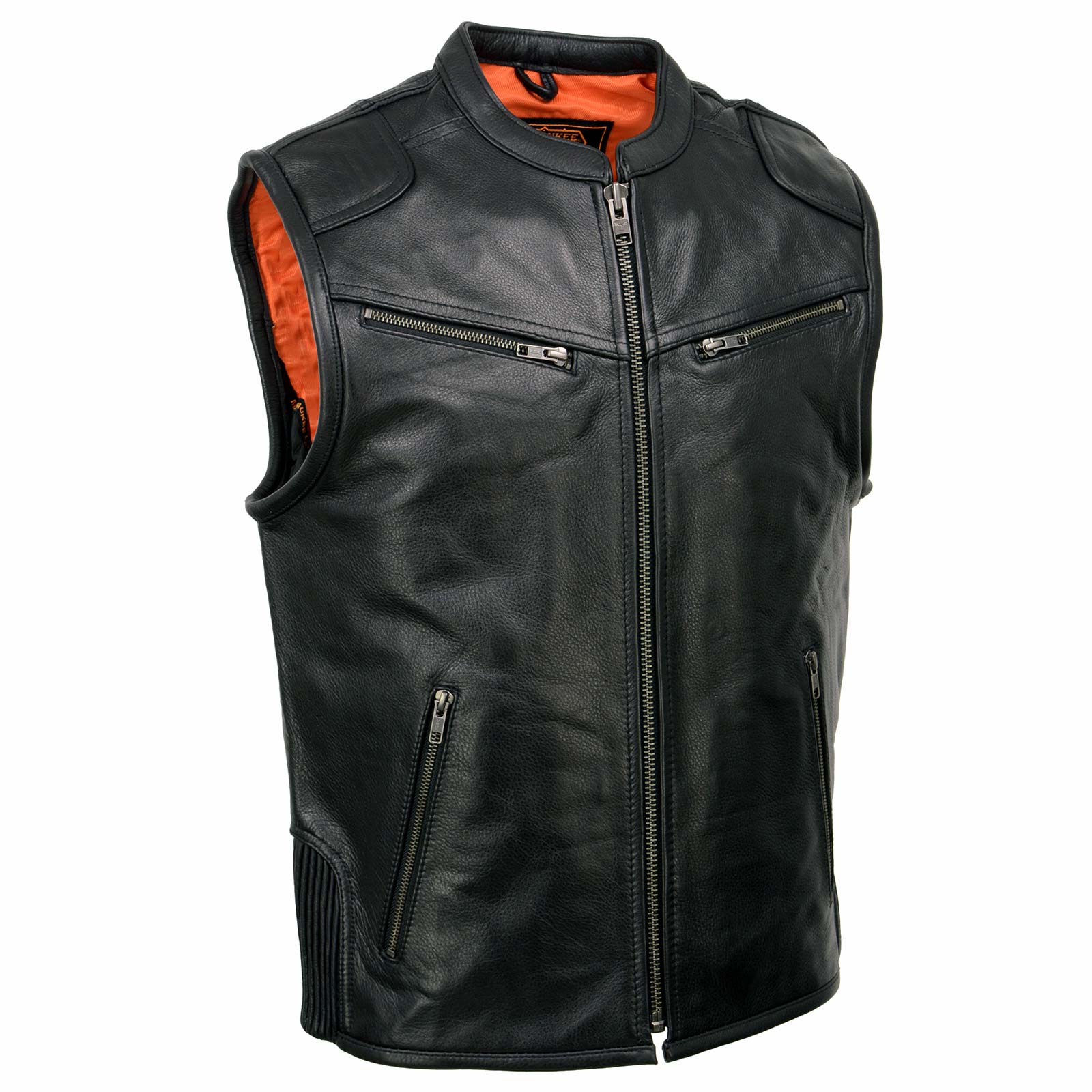 Milwaukee Leather MLM3502 Men's Black Cool-Tec Leather Vest Front Zipper  Motorcycle Rider Vest with Stand-Up Collar