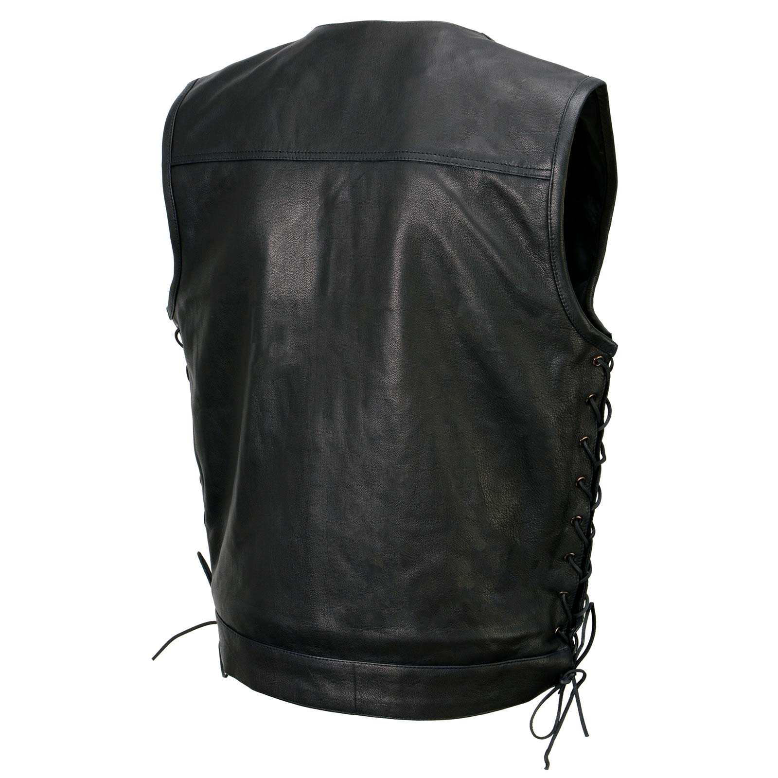 Milwaukee Leather MLM3504 Men's Black 'Pursuit' V Neck Club Style  Motorcycle Leather Vest with Adjustable Side Laces