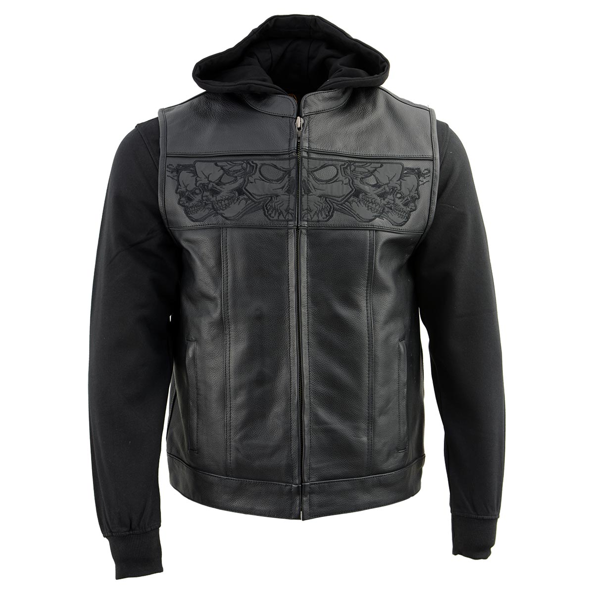 Leather vest with hoodie hot sale