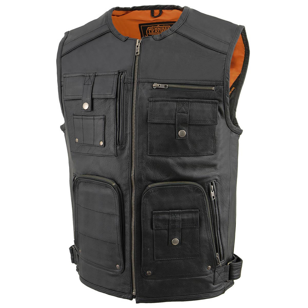 Milwaukee Leather MLM3580 Men s Black Super Utility Multi Pocket Vest Motorcycle Biker Leather Vest