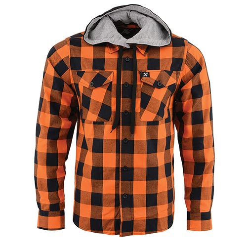 2024 Black and Orange Sleeveless Biker Flannel Shirt for Men