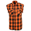 Milwaukee Leather MNG11698 Men’s Classic Black and Orange Button-Down Flannel Cut Off Frayed Sleeveless Casual Shirt