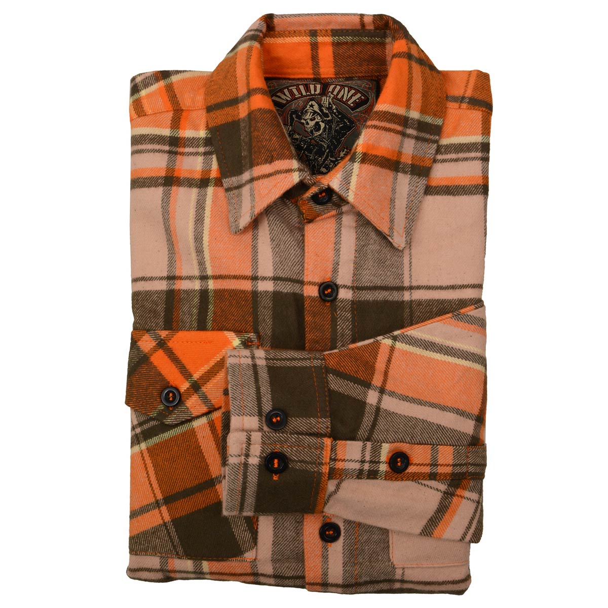 Milwaukee Leather Men's 'Wild One' Brown/Orange Long Sleeve 10.5-Oz Heavy  Duty-Cotton Flannel Shirt MNG11701