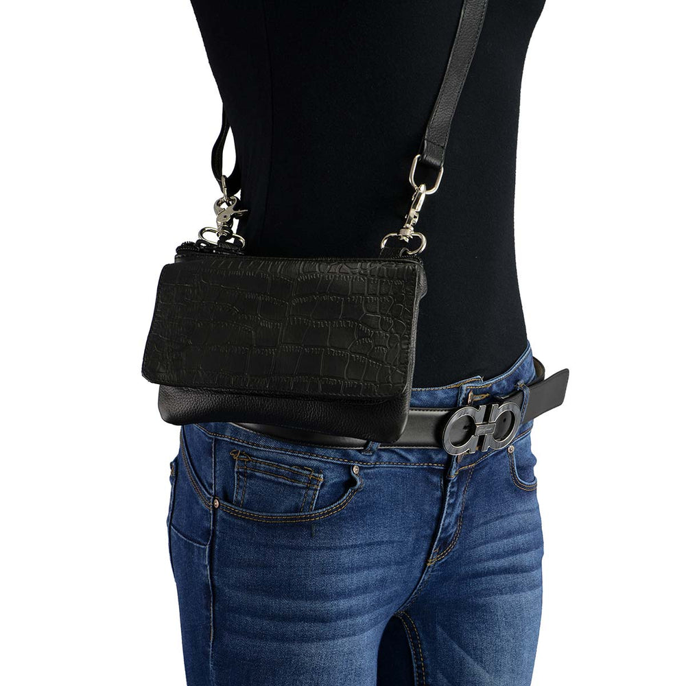 Milwaukee Leather MP8854 Women's Black Leather Multi Pocket Belt Bag ...