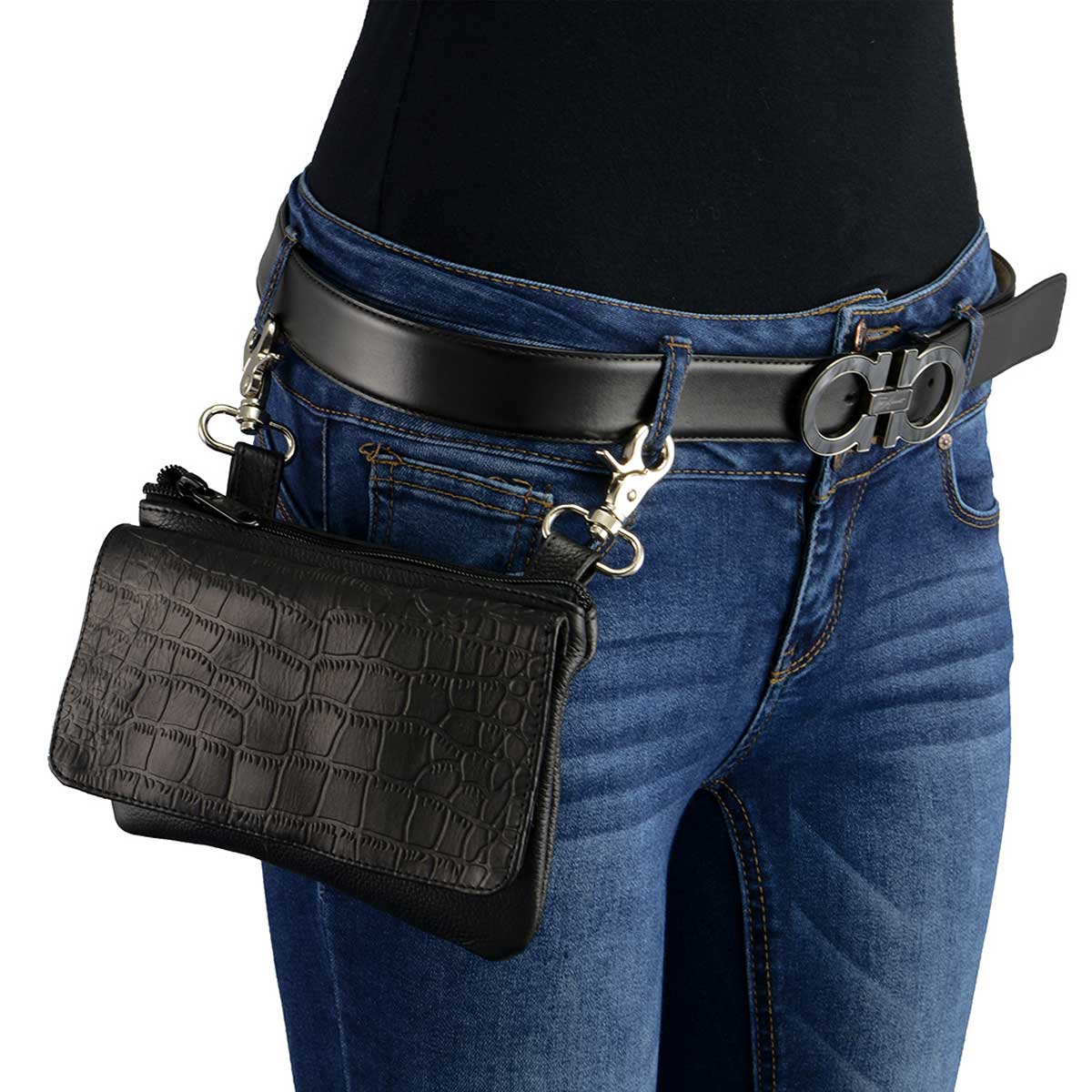 Milwaukee Leather MP8854 Women's Black Leather Multi Pocket Belt Bag ...