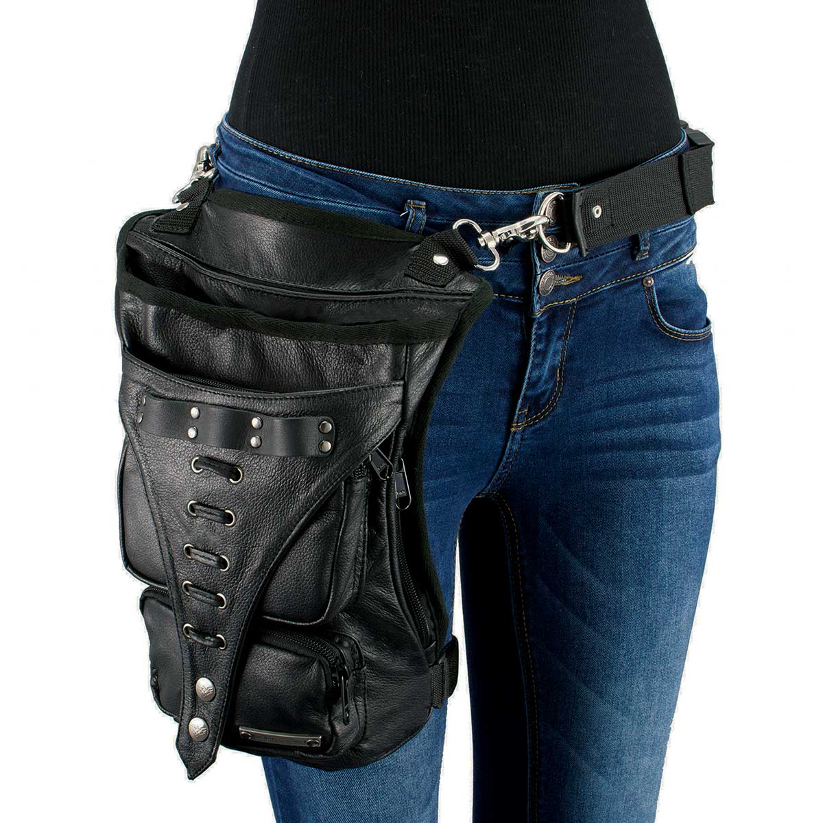 Milwaukee Leather MP8898 Black Leather Conceal and Carry Thigh Bag ...