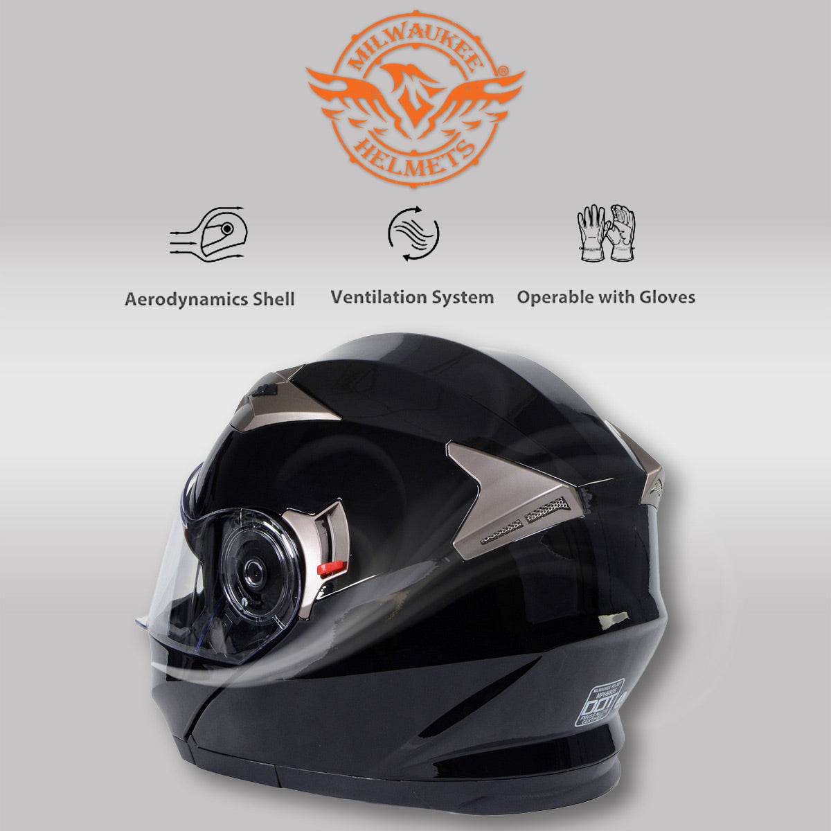 Milwaukee Helmets MPH9806DOT 'Ionized' Gloss Black Advanced Motorcycle Modular Helmet for Men and Women Biker w/ Drop Down Visor