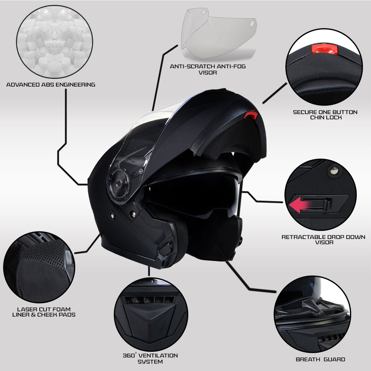 Milwaukee Helmets Breeze Flat Black Advanced Motorcycle Modular Helmet w/ Drop Down Visor DOT Approved MPH9814DOT