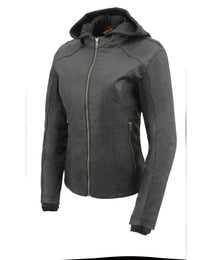 Milwaukee Leather MPL2745 Women's Black Zipper Front Jacket with Full Sleeve Removable Hoodie