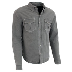 Milwaukee Leather MPM1621 Men's Grey Long Sleeve Flannel Biker Shirt w/ CE Armor - Reinforced w/ Aramid Fibers