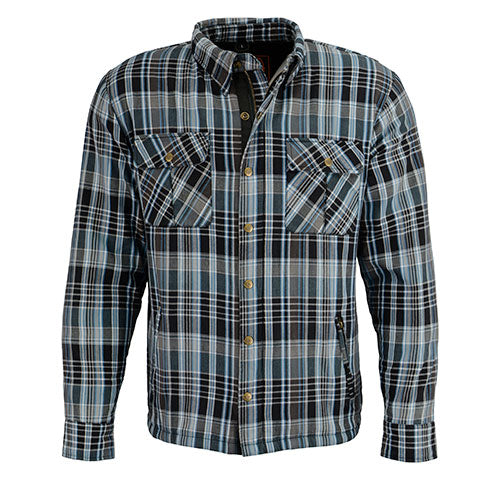 Milwaukee Leather MPM1636 Men's Long Sleeve Flannel Biker Shirt w/ CE Approved Armor - Reinforced w/ Aramid Fiber