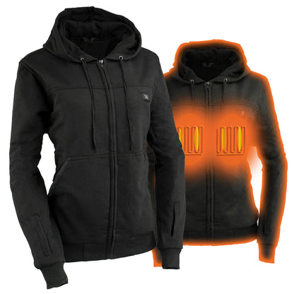 Nexgen Heat MPL2717DUAL Technology Women's Heated Hoodie - Black Sweatshirt Jacket for Winter Season w/Battery Pack