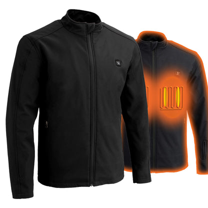 Nexgen Heat MPM1762SET Men’s Soft Shell Heated Jacket - Black Standup Collar Jacket for Winter with Battery Pack