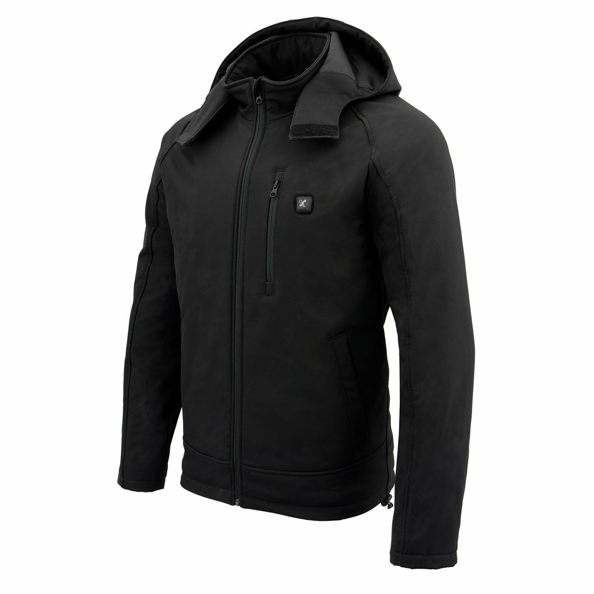 Nexgen Heat MPM1767SET Men's Black 'Heated' Soft Shell Hooded Zipper Front Jacket with Detachable Hood w/ Battery