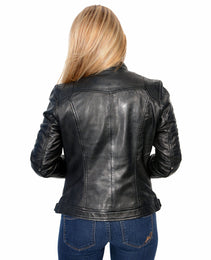 Milwaukee Leather SFL2800 Women's Racer Black Stand Up Collar Motorcycle Fashion Leather Jacket