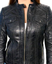 Milwaukee Leather SFL2805 Women's Black Quilted Mandarin Collar Fashion Casual Motorcycle Leather Jacket