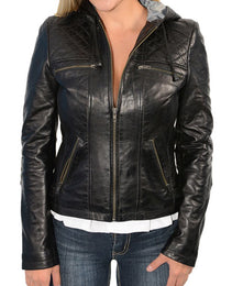 Milwaukee Leather SFL2810 Women's Black Scuba Style Fashion Leather Jacket with Drawstring and Hoodie