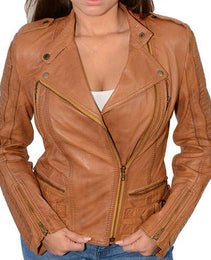 Milwaukee Leather SFL2820 Women's Caramel Color Quilted Lambskin Leather Jacket