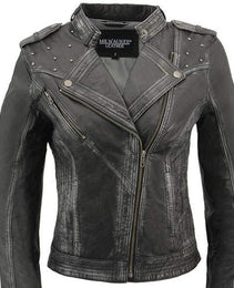 Milwaukee Leather SFL2840 Women's Maiden Black Premium Sheepskin Motorcycle Fashion Leather Jacket with Studs