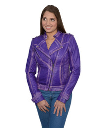 Milwaukee Leather Women's Maiden Purple Premium Sheepskin Motorcycle Fashion Leather Jacket with Studs SFL2840