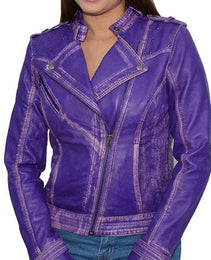 Milwaukee Leather Women's Maiden Purple Premium Sheepskin Motorcycle Fashion Leather Jacket with Studs SFL2840