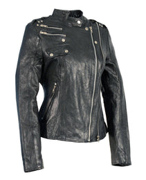 Milwaukee Leather Women's Black Leather Motorcycle Style Fashion Jacket with Asymmetrical Zipper SFL2845