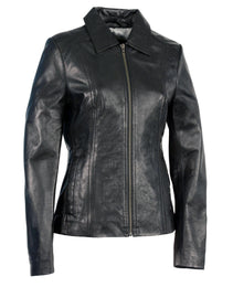 Milwaukee Leather SFL2850 Women's Classic Black Zippered Motorcycle Style Fashion Leather Jacket with Shirt Style Collar