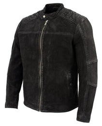 Milwaukee Leather Vintage SFM1801 Men's Black Nubuck Leather Zipper Front Motorcycle Style Fashion Jacket