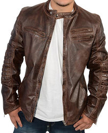 Milwaukee Leather SFM1805 Men's Brown Side Stitch Cafe Racer Lambskin Leather Jacket