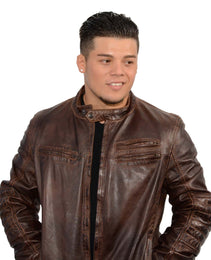 Milwaukee Leather SFM1805 Men's Brown Side Stitch Cafe Racer Lambskin Leather Jacket