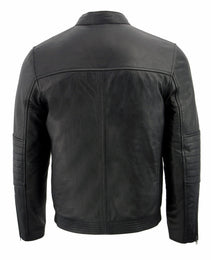 Milwaukee Leather SFM1806 Men's Black Euro Collar Cafe Style Leather Jacket