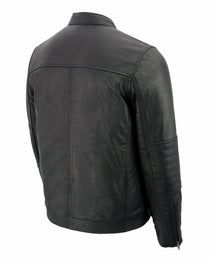 Milwaukee Leather SFM1806 Men's Black Euro Collar Cafe Style Leather Jacket