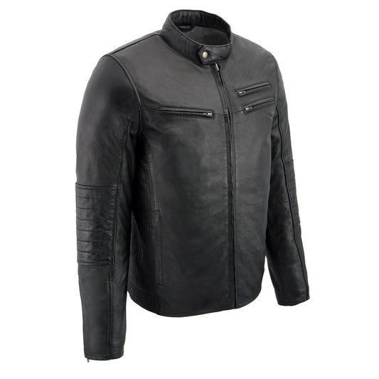 Milwaukee Leather SFM1806 Men's Black Euro Collar Café Style Leather Jacket