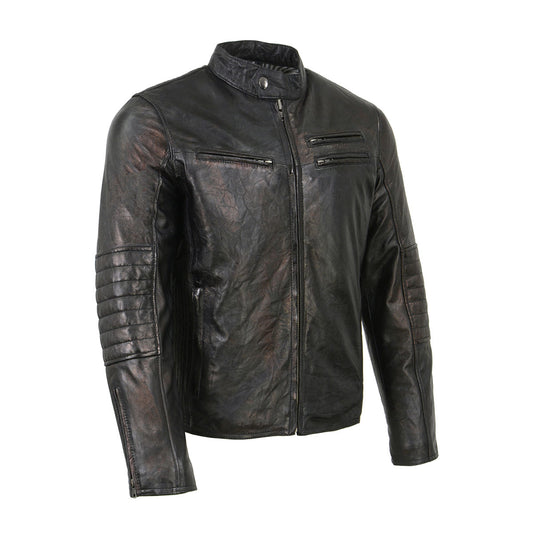 Milwaukee Leather SFM1809 Men's Two-Tone Euro Collar Café Style Leather Jacket