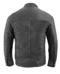 Milwaukee Leather SFM1830 Men's 'Cafe Racer' Triple Stitch Black and Grey Leather Jacket