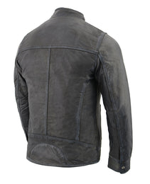 Milwaukee Leather SFM1830 Men's 'Cafe Racer' Triple Stitch Black and Grey Leather Jacket