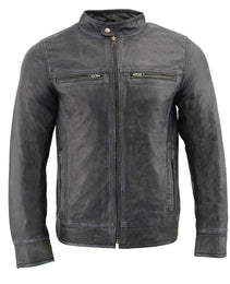 Milwaukee Leather SFM1830 Men's 'Cafe Racer' Triple Stitch Black and Grey Leather Jacket