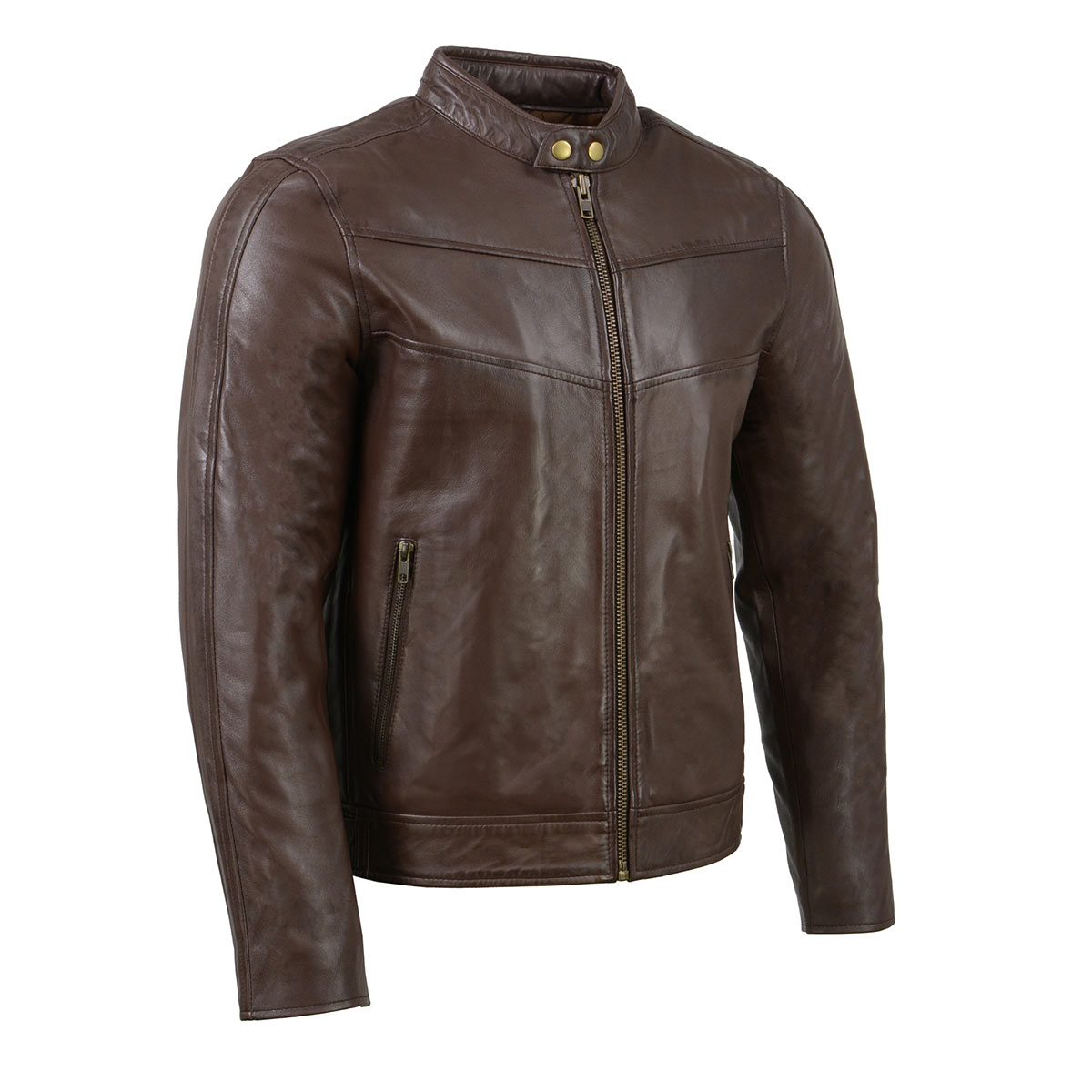 Milwaukee Leather SFM1835 Men's Brown ‘Café Racer’ Leather Jacket with Snap Button Collar