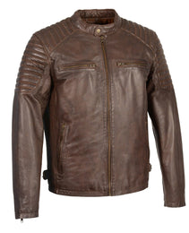 Milwaukee Leather SFM1840 Men's 'Quilted' Brown Leather Fashion Jacket with Snap Button Collar