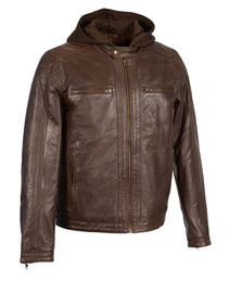 Milwaukee Leather SFM1845 Men's Brown Fashion Casual Leather Jacket with Removable Hoodie