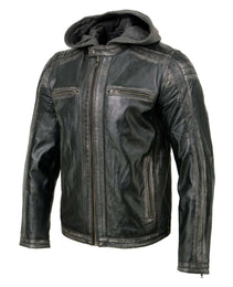 Milwaukee Leather SFM1846 Men's Black Fashion Casual Leather Jacket with Removable Hoodie