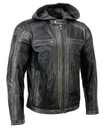 Milwaukee Leather SFM1846 Men's Black Fashion Casual Leather Jacket with Removable Hoodie