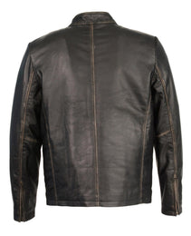 Milwaukee Leather SFM1855 Men's Black Brown Leather Moto Racer Jacket with Throat Latch