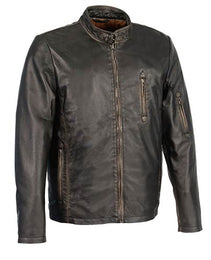 Milwaukee Leather SFM1855 Men's Black Brown Leather Moto Racer Jacket with Throat Latch