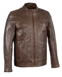 Milwaukee Leather Men's Broken Brown Leather Jacket with Front Zipper Closure SFM1860